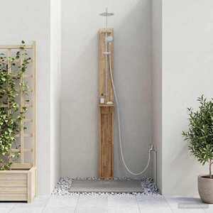Imagine vidaXL Duș exterior 257 cm Lemn masiv de acacia și oțel inoxidabil Alb