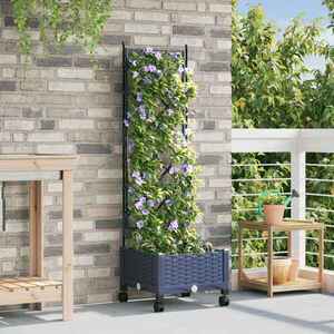 Imagine vidaXL Vază de gradină cu spalier și roți Gri 40 x 40 x 131, 5 cm PP