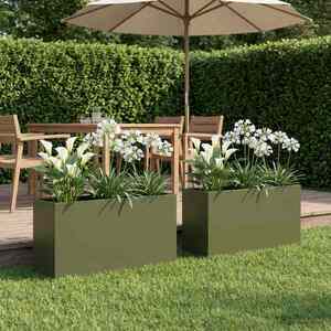 Imagine vidaXL Vază pentru Grădină 2 buc. Verde măsliniu 100 x 30 x 50 cm