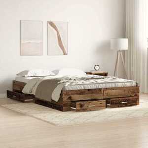 Imagine vidaXL Cadru de pat cu sertar Lemn Vechi 140 x 200 cm Lemn prelucrat