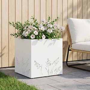 Imagine vidaXL Vază pentru Grădină Alb 50 x 50 x 49 cm Oțel laminat la rece