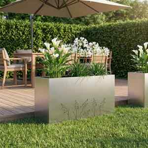 Imagine vidaXL Vază pentru Grădină Argintiu 100 x 30 x 49 cm Oțel Galvanizat