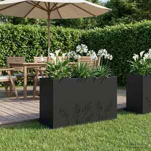 Imagine vidaXL Vază pentru Grădină Negru 80 x 30 x 49 cm Oțel laminat la rece