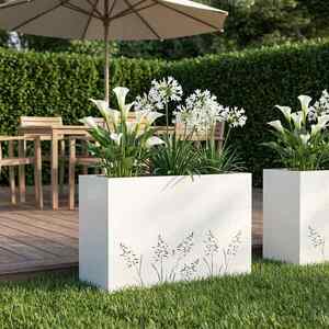 Imagine vidaXL Vază pentru Grădină Alb 80 x 30 x 49 cm Oțel laminat la rece