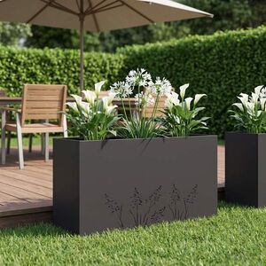 Imagine vidaXL Vază pentru Grădină Negru 100 x 30 x 49 cm Oțel laminat la rece