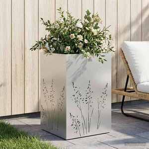 Imagine vidaXL Vază pentru Grădină Argintiu 50 x 50 x 75 cm Oțel Galvanizat