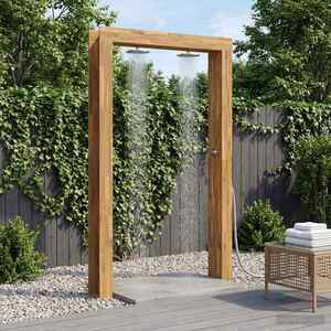 Imagine vidaXL Duș exterior 226 cm Lemn masiv de acacia și oțel inoxidabil Alb