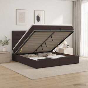 Imagine vidaXL Pat ottoman cu saltea Maro închis 140 x 200 cm Țesătură
