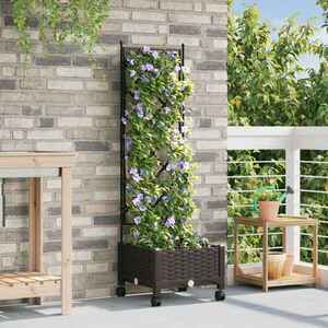 Imagine vidaXL Vază de gradină cu spalier și roți Maro 40 x 40 x 131, 5 cm PP