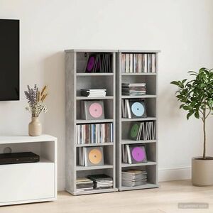 Imagine vidaXL Dulap pentru CD-uri 2 buc. Gri Beton 60 x 17 x 92 cm