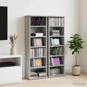 Imagine vidaXL Dulap pentru CD-uri 2 buc. Sonoma gri 60 x 17 x 92 cm