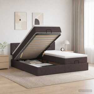 Imagine vidaXL Pat ottoman cu saltea cu headboard 2 buc. Maro închis Țesătură