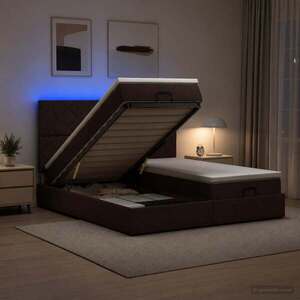 Imagine vidaXL Pat Ottoman cu Saltea și LED Maro închis 200 x 200 cm Țesătură