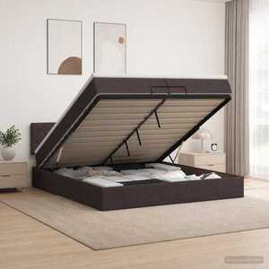 Imagine vidaXL Pat ottoman cu saltea Maro închis 200 x 200 cm Țesătură