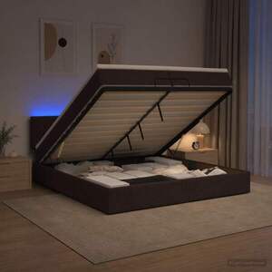 Imagine vidaXL Pat Ottoman cu Saltea și LED Maro închis 200 x 200 cm Țesătură