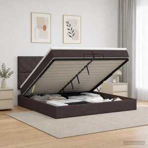 Imagine vidaXL Pat ottoman cu saltea Maro închis 200 x 200 cm Țesătură