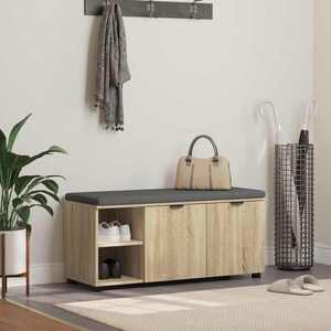 Imagine vidaXL Bancă pentru hol cu pernă cu ușă Stejar Sonoma 100 x 38 x 46 cm