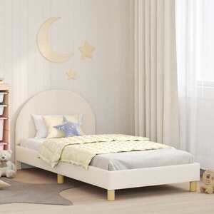 Imagine vidaXL Cadru de pat pentru copii cu spătar Crem 90 x 200 cm Bouclé