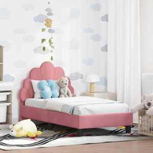 Imagine vidaXL Cadru de pat pentru copii cu spătar Roz 70 x 140 cm Catifea