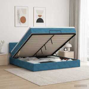 Imagine vidaXL Pat ottoman cu saltea Albastru închis 180 x 200 cm Catifea
