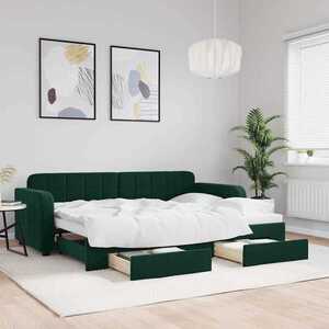 Imagine vidaXL Pat de zi cu extensie și sertare verde închis 80x200 cm catifea