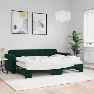 Imagine vidaXL Pat de zi cu extensie și saltele verde închis 80x200 cm catifea