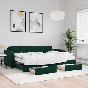 Imagine vidaXL Pat de zi cu extensie și sertare verde închis 80x200 cm catifea
