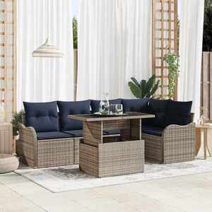 Imagine vidaXL Set de dining 6 buc. Gri Rattan poli