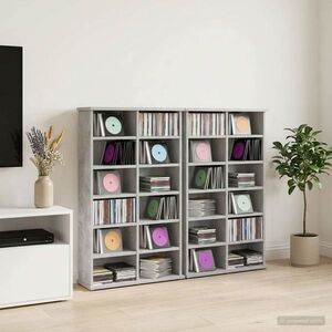 Imagine vidaXL Dulap pentru CD-uri 2 buc. Gri Beton 60 x 17 x 92 cm
