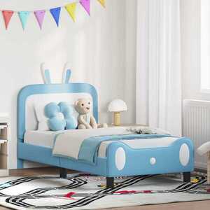 Imagine vidaXL Cadru de pat pentru copii cu spătar albastru 80 x 160 cm PU