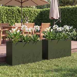 Imagine vidaXL Vază pentru Grădină 2 buc. Verde măsliniu 80 x 30 x 49 cm