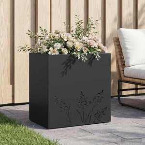 Imagine vidaXL Vază pentru Grădină Negru 50 x 30 x 49 cm Oțel laminat la rece