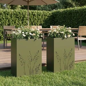 Imagine vidaXL Vază pentru Grădină 2 buc. Verde măsliniu 50 x 30 x 75 cm