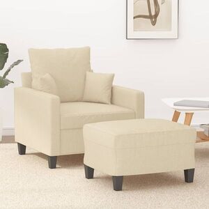Imagine vidaXL Fotoliu canapea cu taburet, crem, 60 cm, material textil