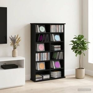 Imagine vidaXL Dulap pentru CD-uri Stejar Negru 60 x 17 x 92 cm Lemn prelucrat