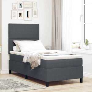 Imagine vidaXL Pat cu arcuri cu headboard Gri închis și alb 90 x 190 cm