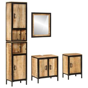 Imagine vidaXL Set mobilier de baie, 4 piese, fier și lemn masiv de mango