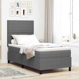 Imagine vidaXL Pat cu arcuri cu headboard Gri deschis și alb. 90 x 190 cm