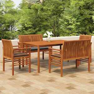 Imagine vidaXL Set mobilier de exterior cu perne, 5 piese, lemn masiv acacia