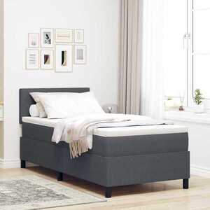 Imagine vidaXL Pat cu arcuri cu headboard Gri închis și alb 90 x 190 cm
