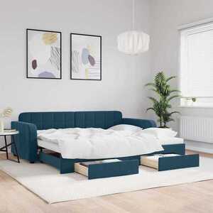 Imagine vidaXL Pat de zi cu extensie și sertare, albastru, 90x200 cm, catifea