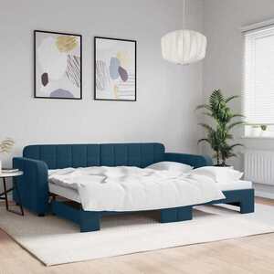 Imagine vidaXL Pat de zi cu extensie, albastru, 90x200 cm, catifea