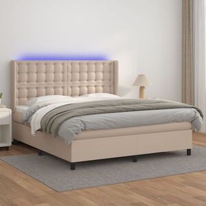 Imagine vidaXL Pat cu arcuri, cu saltea și LED cappuccino 180x200 cm piele eco