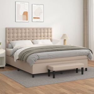 Imagine vidaXL Pat box spring cu saltea, cappuccino, 180x200cm piele ecologică