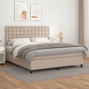 Imagine vidaXL Pat box spring cu saltea, cappuccino, 180x200cm piele ecologică