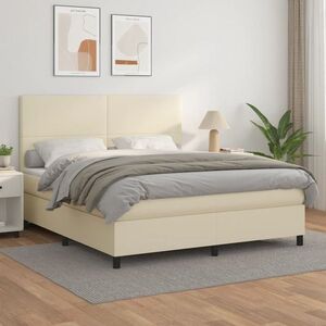 Imagine vidaXL Pat box spring cu saltea, crem, 160x200 cm, piele ecologică