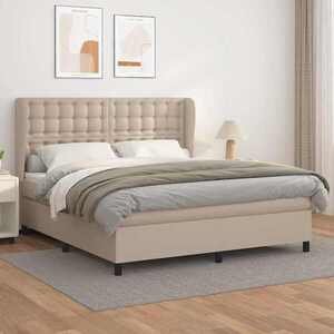 Imagine vidaXL Pat box spring cu saltea, cappuccino, 180x200cm piele ecologică