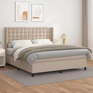 Imagine vidaXL Pat box spring cu saltea, cappuccino, 180x200cm piele ecologică