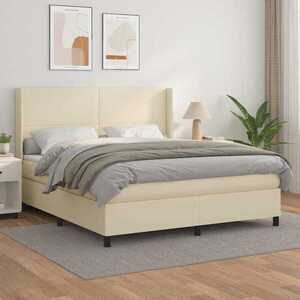 Imagine vidaXL Pat box spring cu saltea, crem, 160x200 cm, piele ecologică