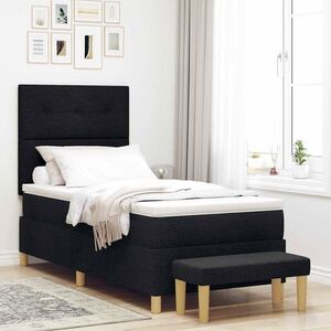 Imagine vidaXL Pat cu arcuri cu pernă cu headboard Negru 200 x 100 cm țesătură